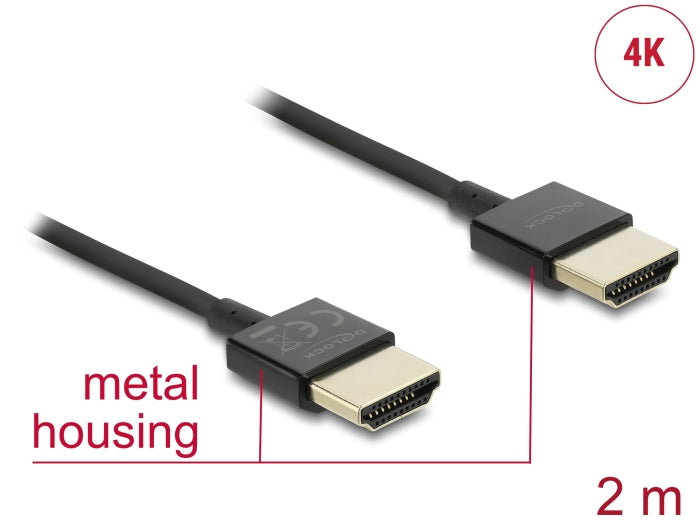 Delock Kabel High Speed HDMI mit Ethernet - HDMI-A Stecker > HDMI-A Stecker 3D 4K 2 m Slim High Quality