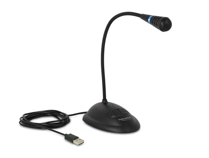 Delock USB Schwanenhals Mikrofon mit Standfuß und Mute + On / Off Taste