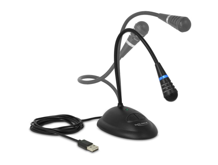 Delock USB Schwanenhals Mikrofon mit Standfuß und Mute + On / Off Taste