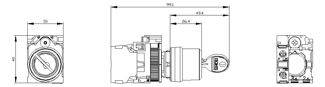 SIEMENS Wahlschalter 2stuf rast  22mm 1S 3SU1100-4BF11-1BA0 Schlüssel IP67K
