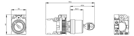 SIEMENS Wahlschalter 2stuf rast  22mm 1S 3SU1100-4BF11-1BA0 Schlüssel IP67K