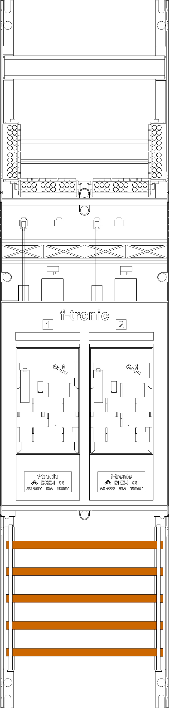 F-TRONIC Komplettfeld 2Z eHZ m.Verdr E16DS 1050x250mm SS_5p 300mm