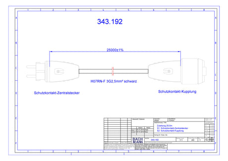 BACHMANN Netzanschlussleitung 25m 16A sw 343.192 3x2,5qmm IP44 Schutzk-Kuppl