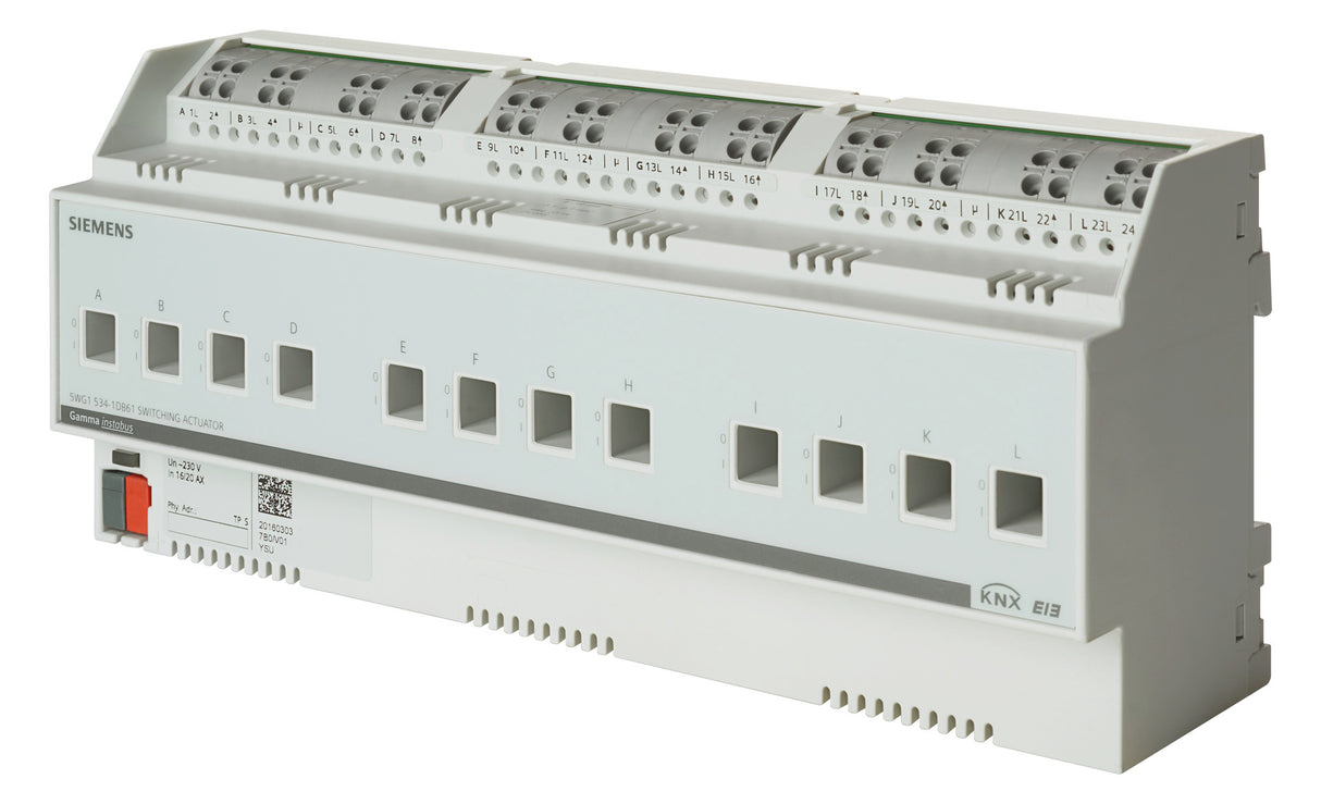 SIEMENS Schaltaktor KNX C-Last REG 12TE N 534D61 12f 20A 3680W 230V Handbedien