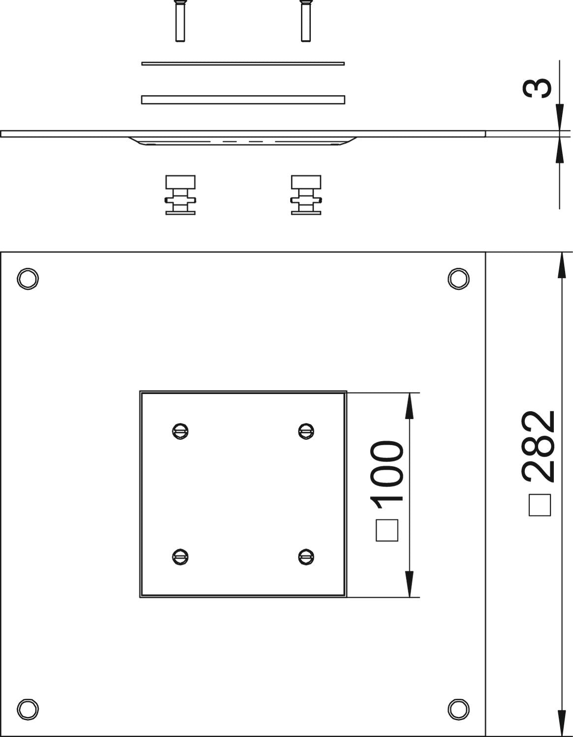BETTERMANN Montagedeckel ST quadrat nass DUF 250-3DAT 282x282mm 4mm Abd.MontÖffn