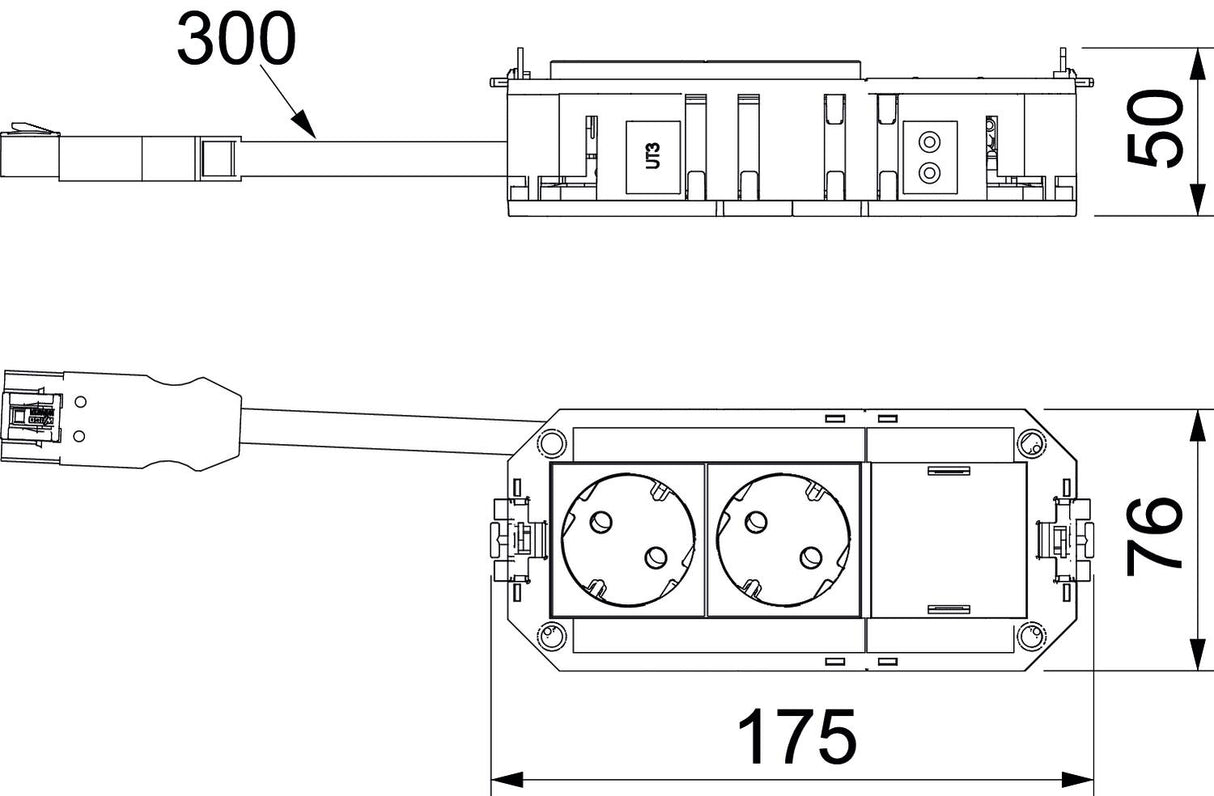 BETTERMANN Gerätebecher bestückt 2-fach UTC3 W W2 175mm SystemSteckverb Ltg.hfr