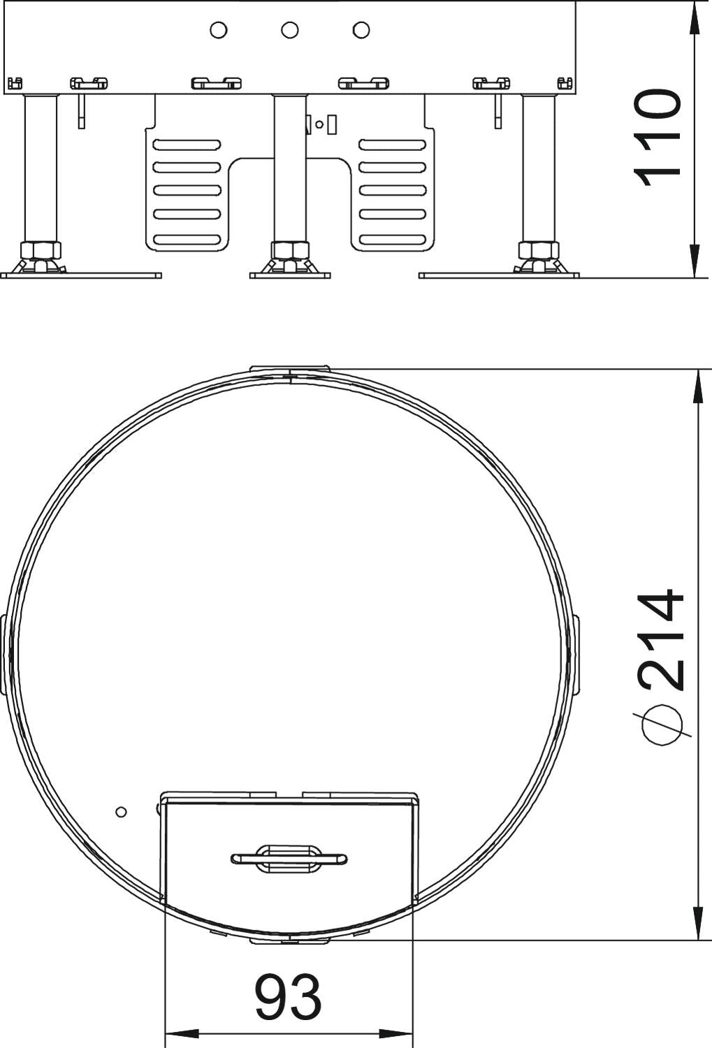 BETTERMANN Kassette nivellierbar VA rnd RKS2 R4 V25 215mm 110-155mm 25mm
