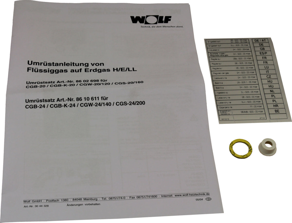 Wolf Ersatzteil Umrüstsatz Flüssiggas - Erdgas und Erdgas E - LL, für CGB-(K)-24 | Art.-Nr. 8610611