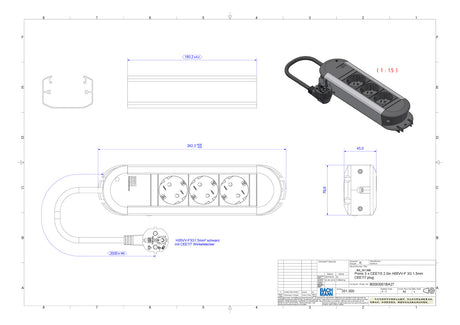 BACHMANN Steckdosenleiste 3f sw 1,75m PRIMO 331.000 35° IP20 1,5qmm