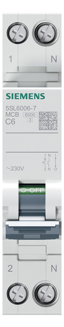 SIEMENS Leitungsschutzschalter AC C 6A 5SL6006-7 1+N 230V 1TE 50Hz IP20
