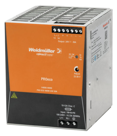 WEIDMÜLLER Wechselstromversorgung DC 20A PRO ECO 480W 24V 20A 22-28V 527,5VA