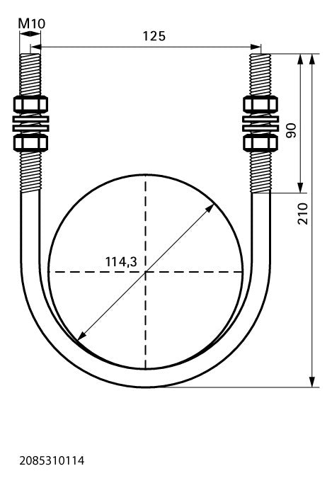 Walraven Rundstahlbügel lang ev 4 Zoll 114,3mm M10 inkl. 4x Muttern/U-Scheiben | 2085310114