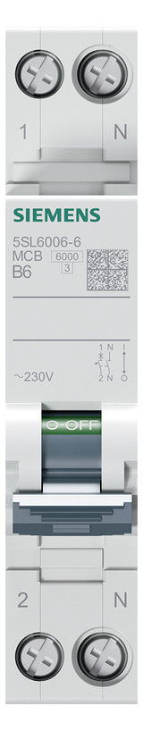SIEMENS Leitungsschutzschalter AC B 6A 5SL6006-6 1+N 230V 1TE 50Hz IP20