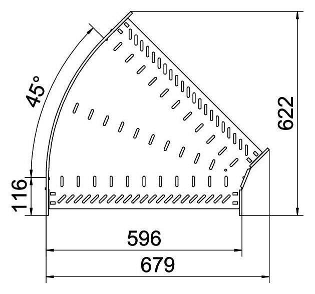 BETTERMANN Bogen_starr 45° ST horiz RB 45 660 FS 60x600mm int.Verb