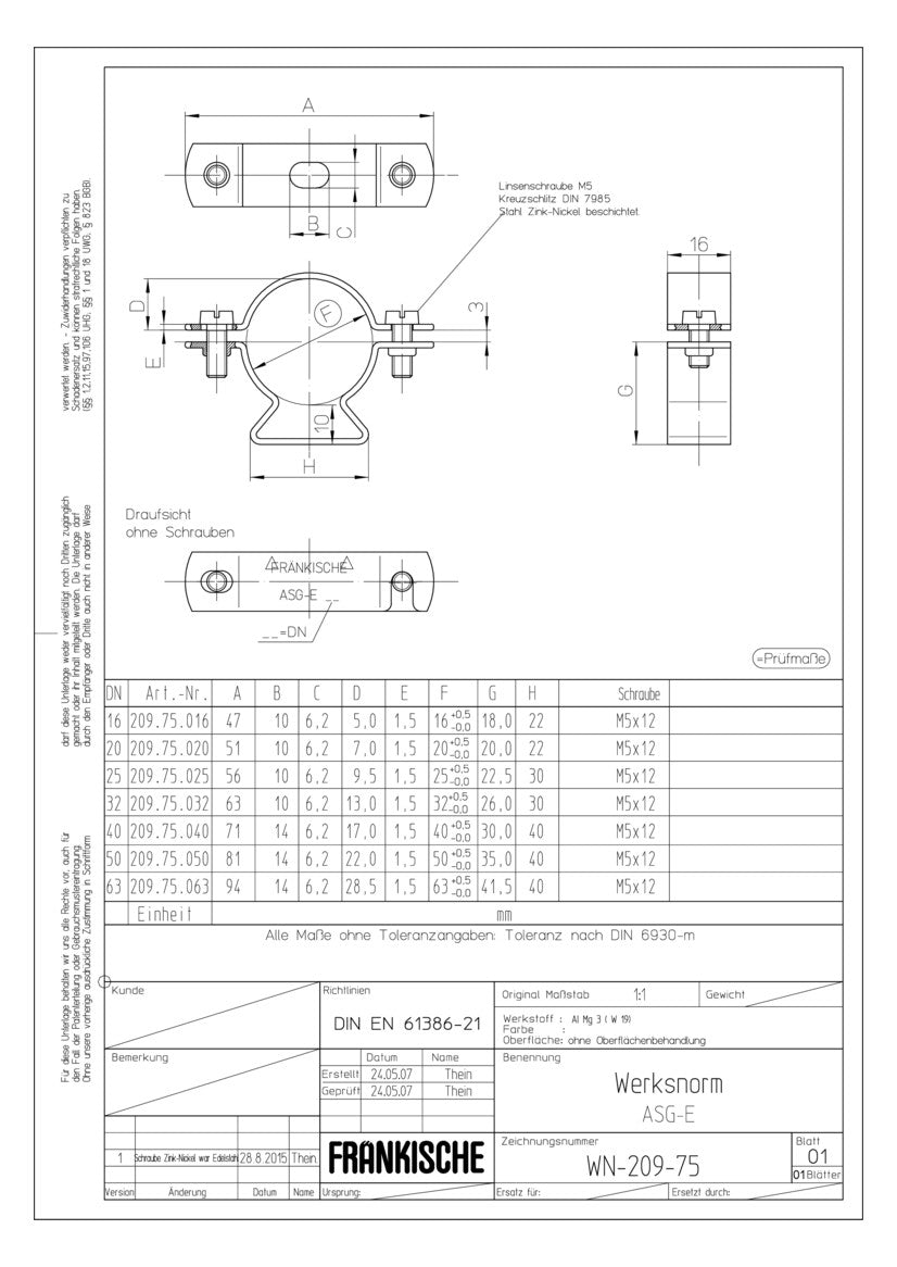 FRÄNKISCHE Befestigungsschelle Rohr alu ASG-E 16  16mm unbeh