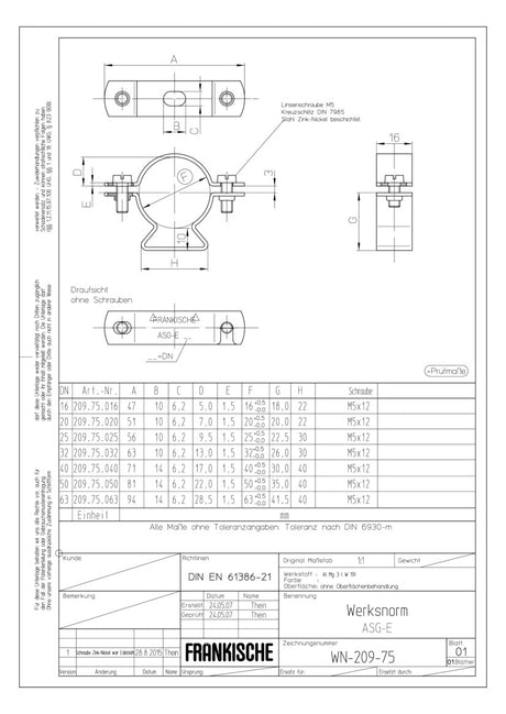 FRÄNKISCHE Befestigungsschelle Rohr alu ASG-E 63  63mm unbeh