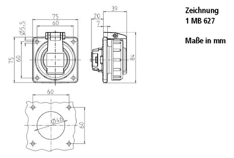 MENNEKES Anbausteckdose IP68 75x75mm ger 17006 bl Kst Schraubkl hfr