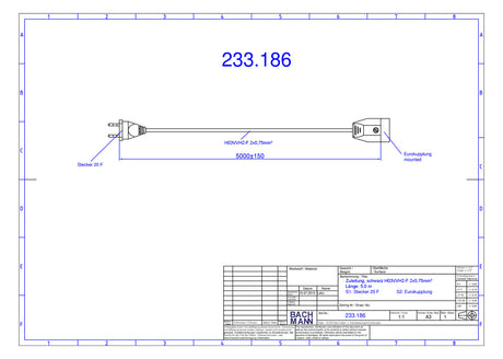 BACHMANN EURO-Verlängerung 5m 2x0,75qmm 233.186 2,5A sw IP20 Euro-Steck 0-70°C