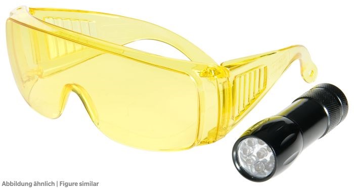 Errecom MINI, UV-Handlampe mit 9 LEDs Aluminium, inkl. UV-Schutzbrille gelb