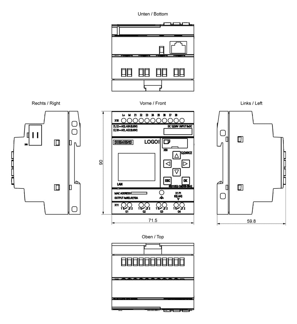 SIEMENS SPS-Steuerung modular 4RelAusg LOGO! 6ED1052-1MD08-0BA2 10,8-28,8VDC