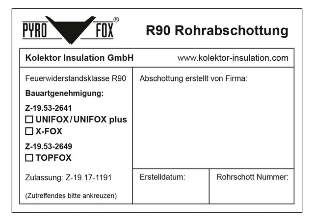 Missel Pyro-Fox Kennzeichnungsschild für TOPFOX, UNIFOX, X-FOX | 267-1000