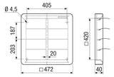 MAICO Wand-Jalousieklappe Kst 472x472mm AS 40  400mm ausblas Mit Einbaurahmen