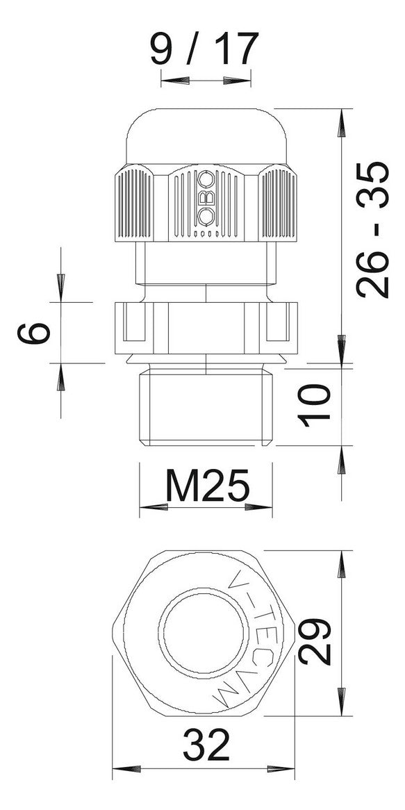 BETTERMANN Kabelverschraubung M25 PA ger V-TEC VM25 SGR si-gr 10mm IP68 unbeh