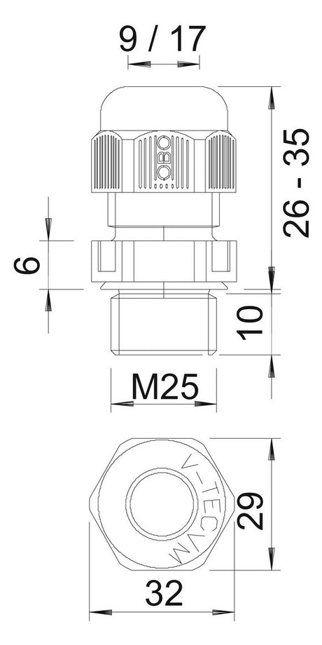 BETTERMANN Kabelverschraubung M25 PA ger V-TEC VM25 SGR si-gr 10mm IP68 unbeh