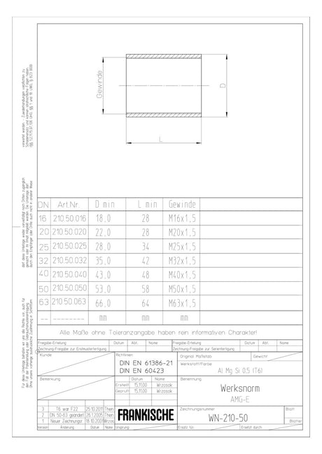FRÄNKISCHE Alu-Gewindemuffe  16mm unbeh AMG-E 16 hfr alu