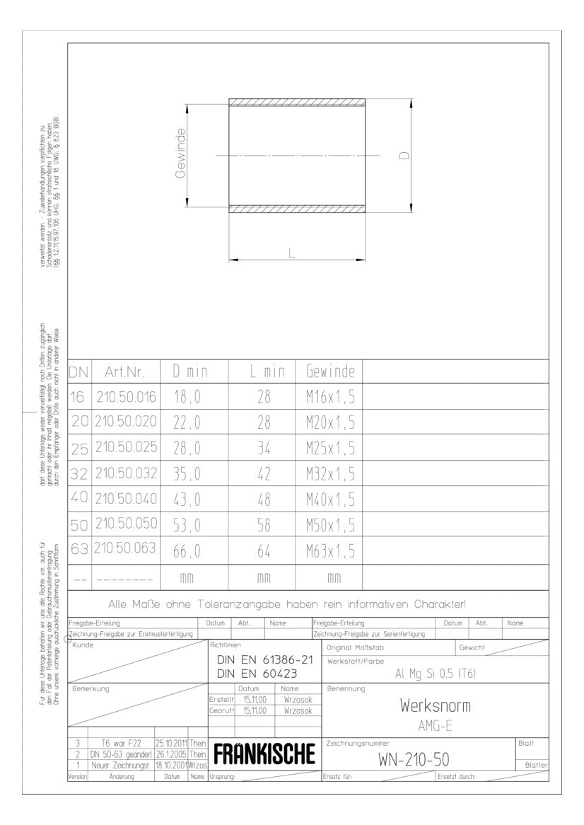 FRÄNKISCHE Alu-Gewindemuffe  32mm unbeh AMG-E 32 hfr alu