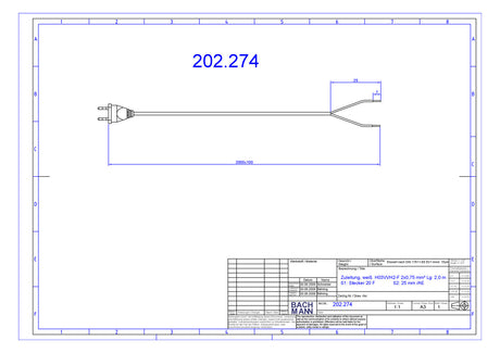 BACHMANN Netzanschlussleitung 2m 2,5A ws 202.274 2x0,75qmm IP20 Euro-Steck PVC