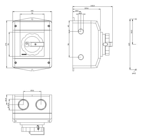SIEMENS Hauptschalter 63A 3p IP65 Einb 3LD2565-1GP51 Wart/Rep SichSchalt