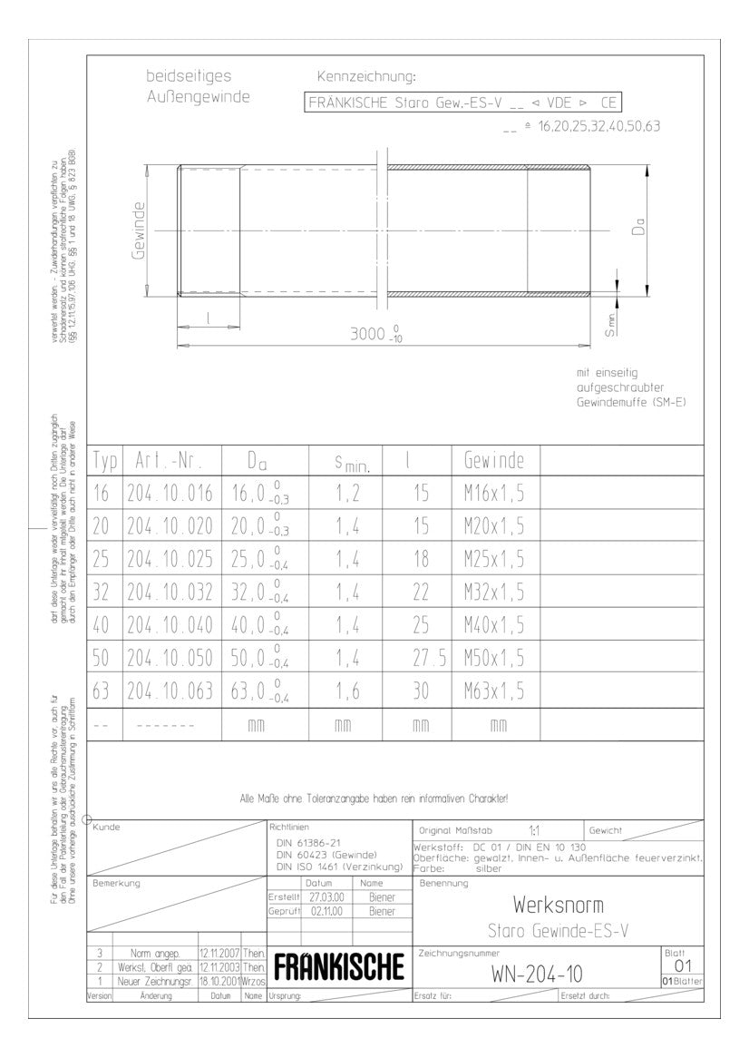 FRÄNKISCHE Stahl-Gewinderohr  25mm starr Staro Gewinde-ES-V 25 feuerverzinkt f/vz