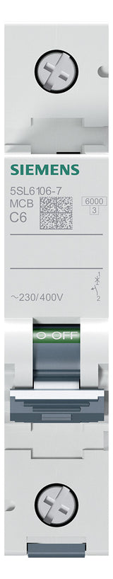 SIEMENS Leitungsschutzschalter UC C 6A 5SL6106-7 1p 400V 1TE 50Hz IP20