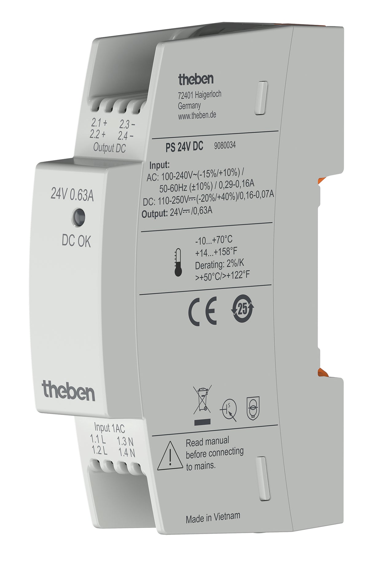 THEBEN Gleichstromversorgung REG 24V 15W PS 24V DC 100-240VUC 0,63A 1TE IP20