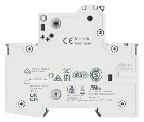 SIEMENS Leitungsschutzschalter UC C 16A 5SY6116-7 1p 400V 1TE 50Hz IP20