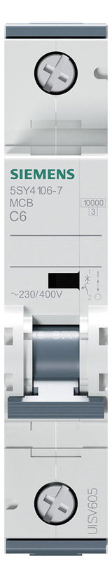 SIEMENS Leitungsschutzschalter UC C 6A 5SY4106-7 1p 400V 1TE 50Hz IP20