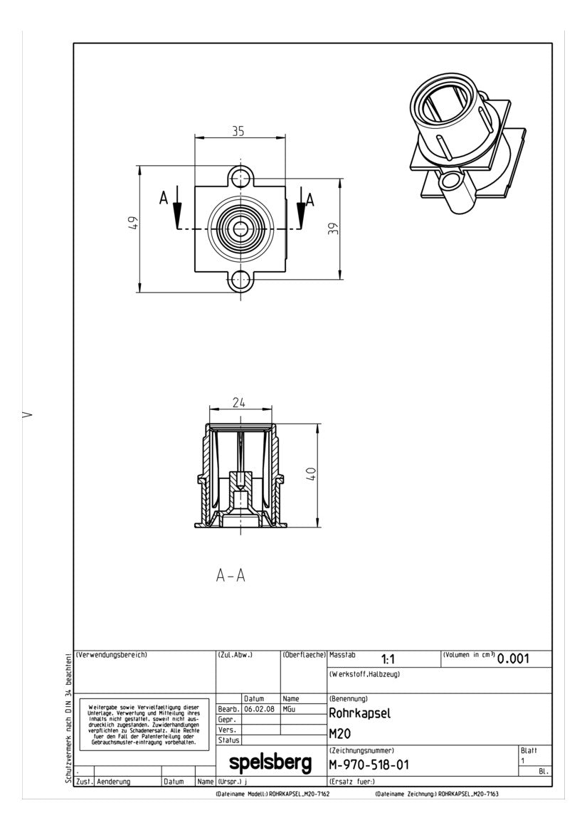 SPELSBERG Durchführungstülle Kst  18mm ROP 20 geschl