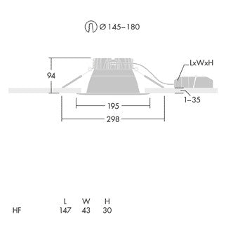 THORN LED-Einbaustrahler 7,7W Konv 1LED CETUS3 M 1000-840 HF RWH ws 4000K ws ws