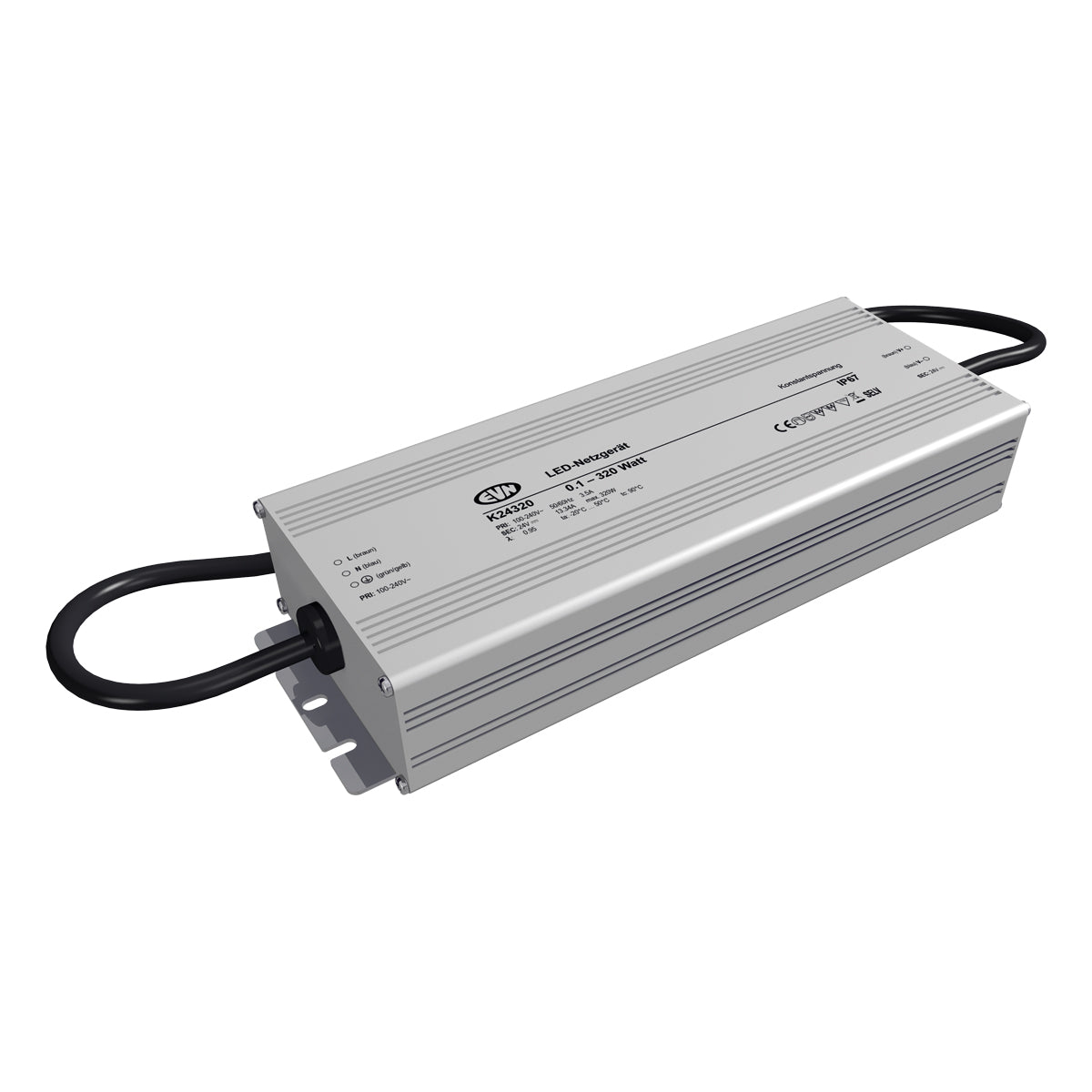 EVN LED-Trafo 0,1-320W 24V IP67 stat K24320 Metallgeh 253x90x45mm