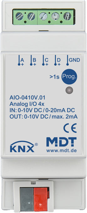 MDT Schaltaktor 4-fach 2TE, REG, 0-10V, umsch. AIO-0410V.01
