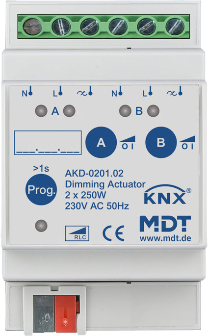MDT Dimmaktor 2-fach 4TE, REG, 250W, 230VAC AKD-0201.02