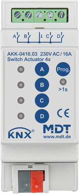 MDT Schaltaktor 4-fach 2TE, REG, 16A, 230VAC,Kom AKK-0416.03