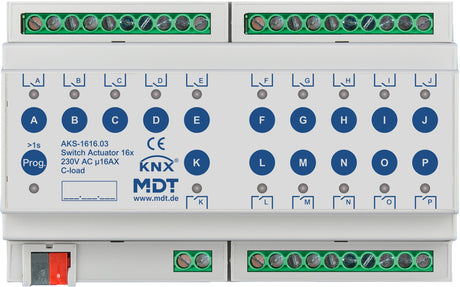 MDT Schaltaktor 16-fach 8TE REG 16A 230VAC C-Last AKS-1616.03