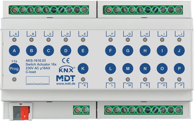 MDT Schaltaktor 16-fach 8TE REG 16A 230VAC C-Last AKS-1616.03
