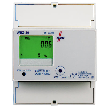 NZR Drehstromzähler B 5A elektr digi 80A WBZ+ 80,3x230/400V,MID,DT,LB,2xS0 Vierle