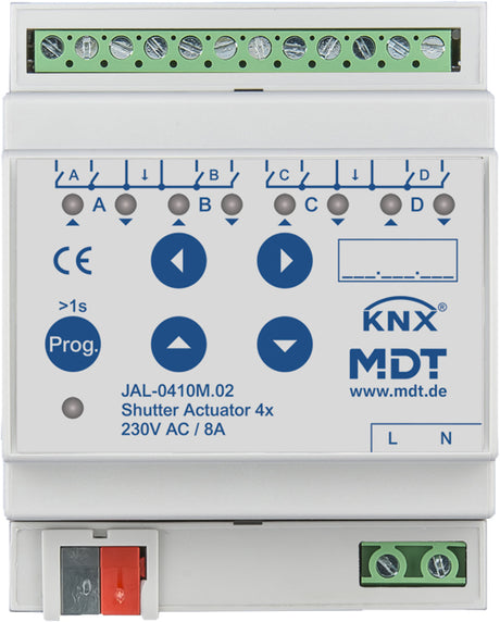 MDT Jalousieaktor 4-fach m.FZ 4TE REG 10A 230VAC JAL-0410M.02