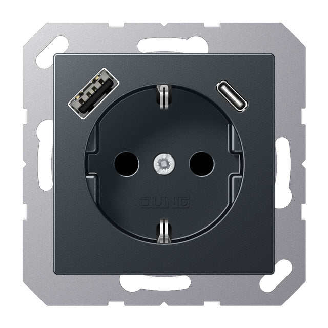 JUNG Steckdose 1f anth mt 1USB-A 1USB-C A 1520-15 C NM UP m.BS IP20 vert