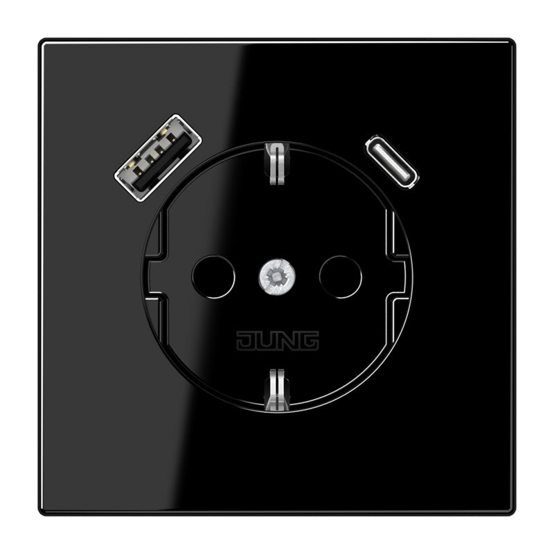 JUNG Steckdose 1f sw glz 1USB-A 1USB-C LS 1520-15 CA SW UP m.BS IP20 vert