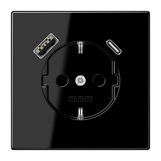 JUNG Steckdose 1f sw glz 1USB-A 1USB-C LS 1520-15 CA SW UP m.BS IP20 vert